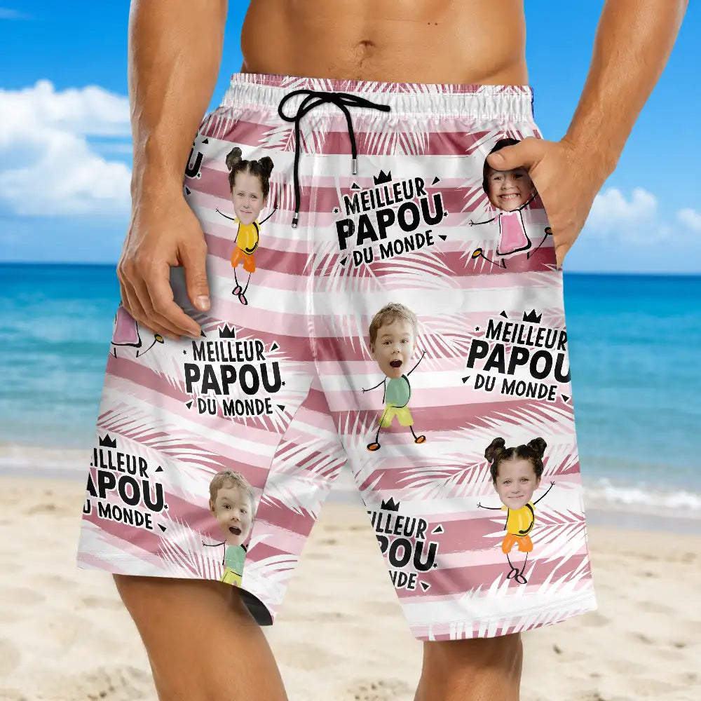 Photo Personnalisable Meilleur Papa Du Monde - Shorts De Plage Unisexes Personnalisés
