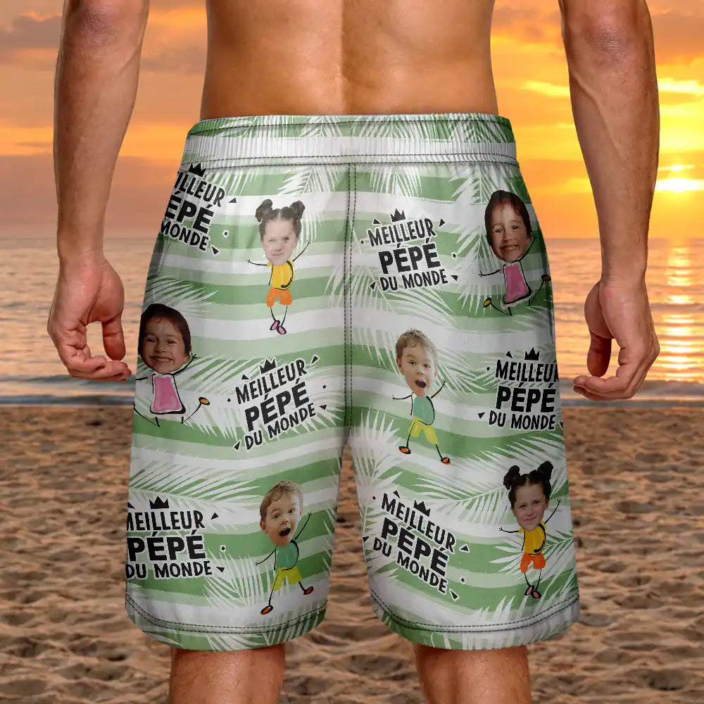 Photo Personnalisable Meilleur Papa Du Monde - Shorts De Plage Unisexes Personnalisés