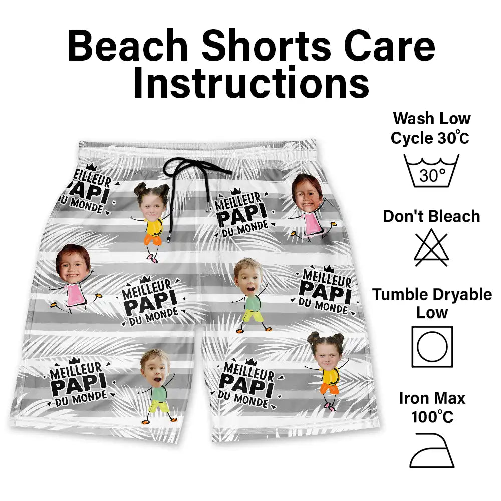 Photo Personnalisable Meilleur Papa Du Monde - Shorts De Plage Unisexes Personnalisés