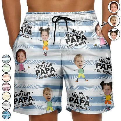 Photo Personnalisable Meilleur Papa Du Monde - Shorts De Plage Unisexes Personnalisés