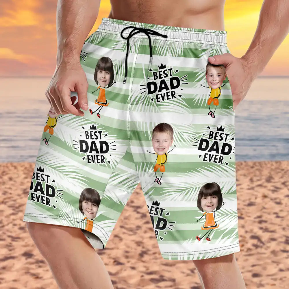 Custom Photo Best Dad Grandpa Ever - Personalized Unisex Beach Shorts