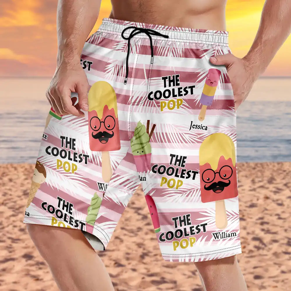 The Coolest Pop Dad Grandpa Tropical Summer - Personalized Unisex Beach Shorts