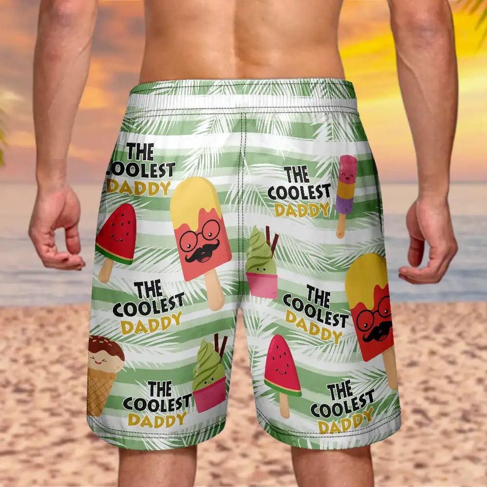 The Coolest Pop Dad Grandpa Tropical Summer - Personalized Unisex Beach Shorts