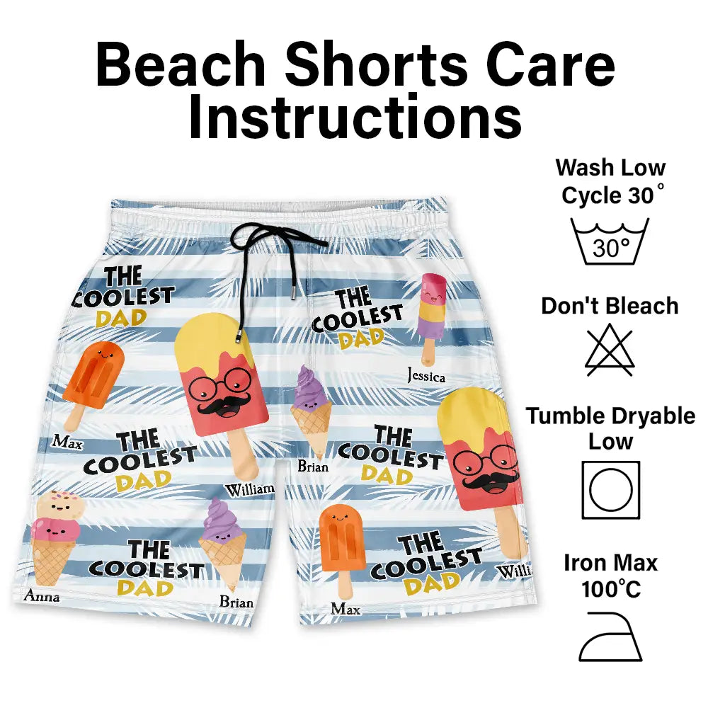 The Coolest Pop Dad Grandpa Tropical Summer - Personalized Unisex Beach Shorts