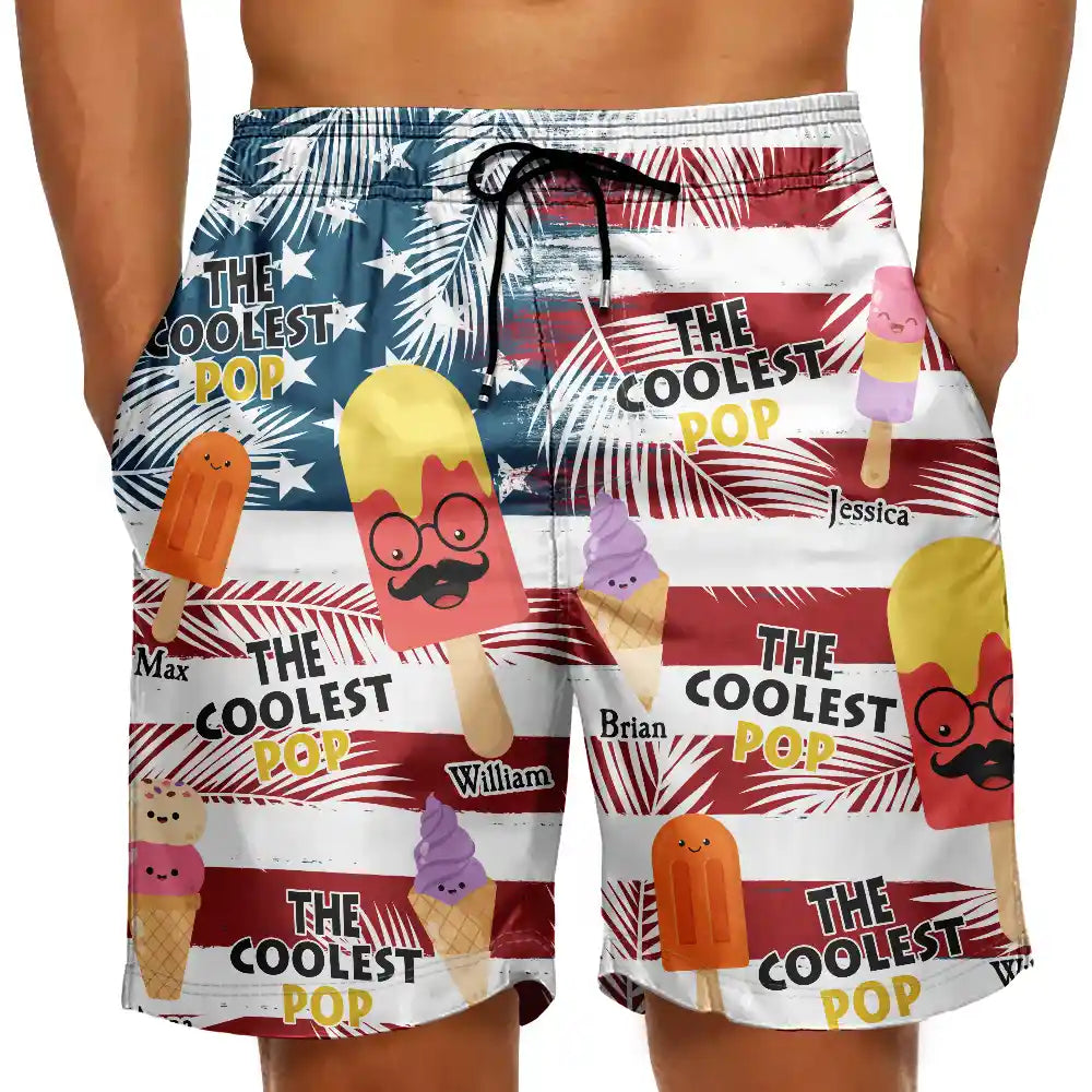 The Coolest Pop Dad Grandpa Tropical Summer - Personalized Unisex Beach Shorts