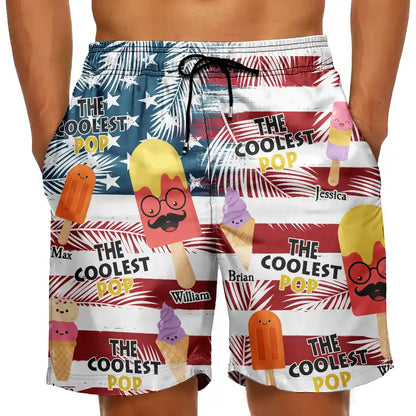 The Coolest Pop Dad Grandpa Tropical Summer - Personalized Unisex Beach Shorts