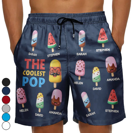 The Coolest Pop Grandpa Dad - Personalized Unisex Beach Shorts