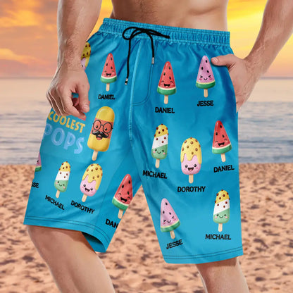 The Coolest Pop Grandpa Dad - Personalized Unisex Beach Shorts