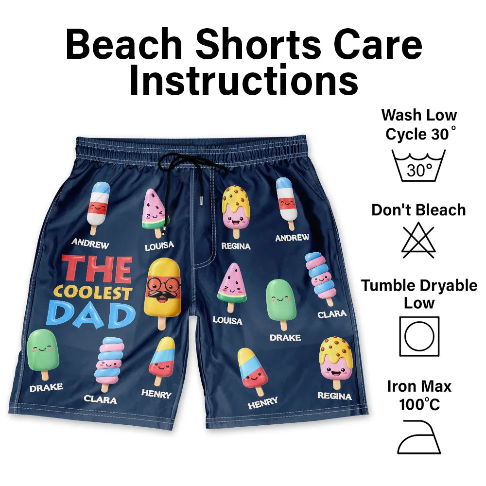 The Coolest Pop Grandpa Dad - Personalized Unisex Beach Shorts