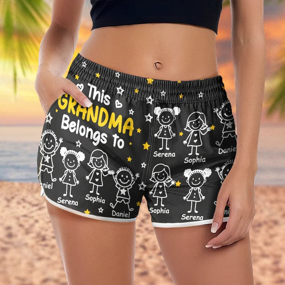 This Grandma Mom Belongs To Kids Pet - Personalized Women Beach Shorts