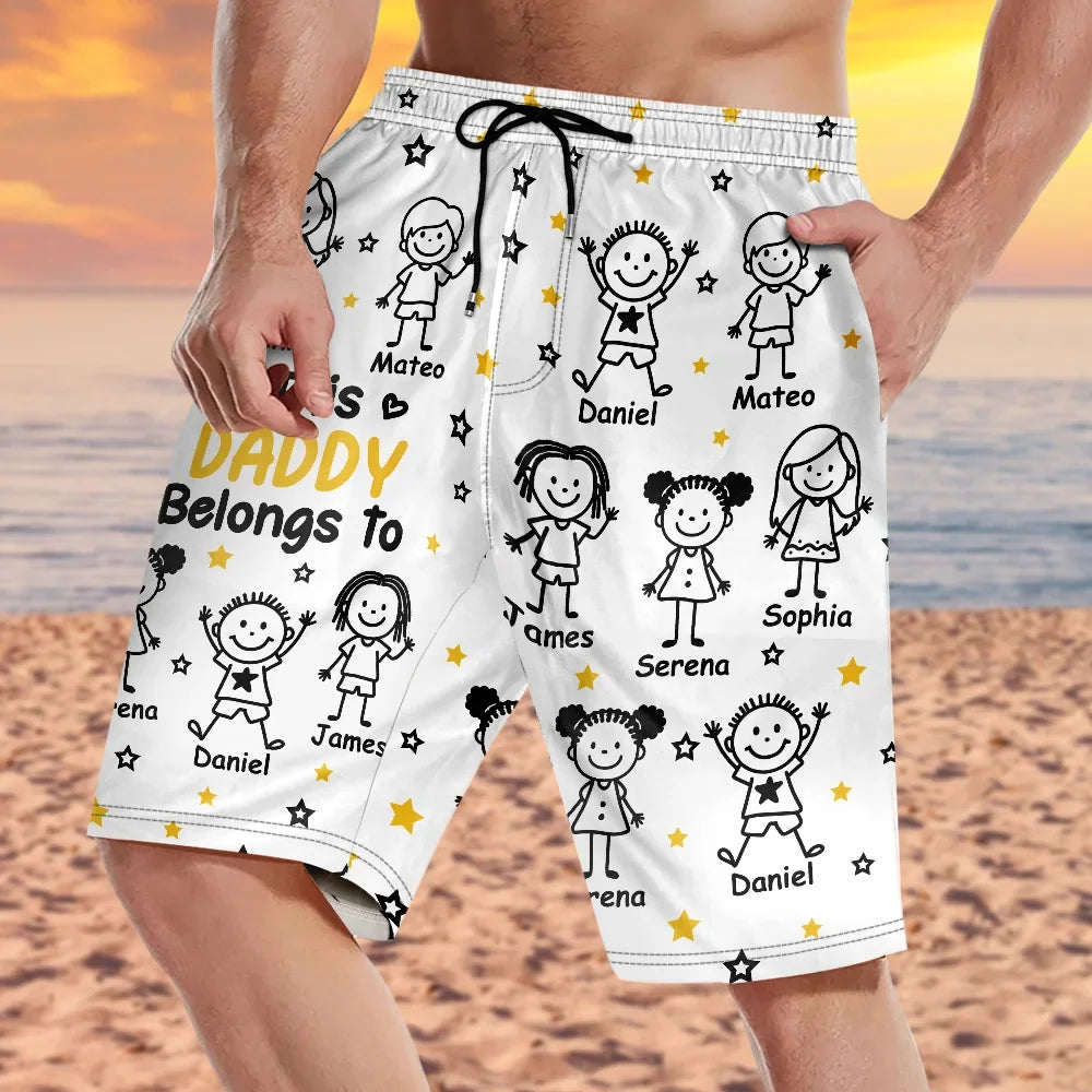 This Grandpa Dad Belongs To Kids Pet - Personalized Unisex Beach Shorts