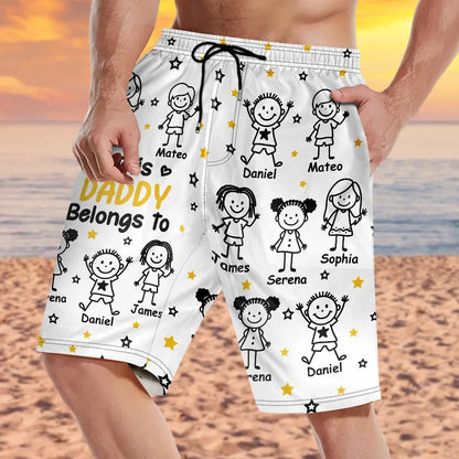 This Grandpa Dad Belongs To Kids Pet - Personalized Unisex Beach Shorts