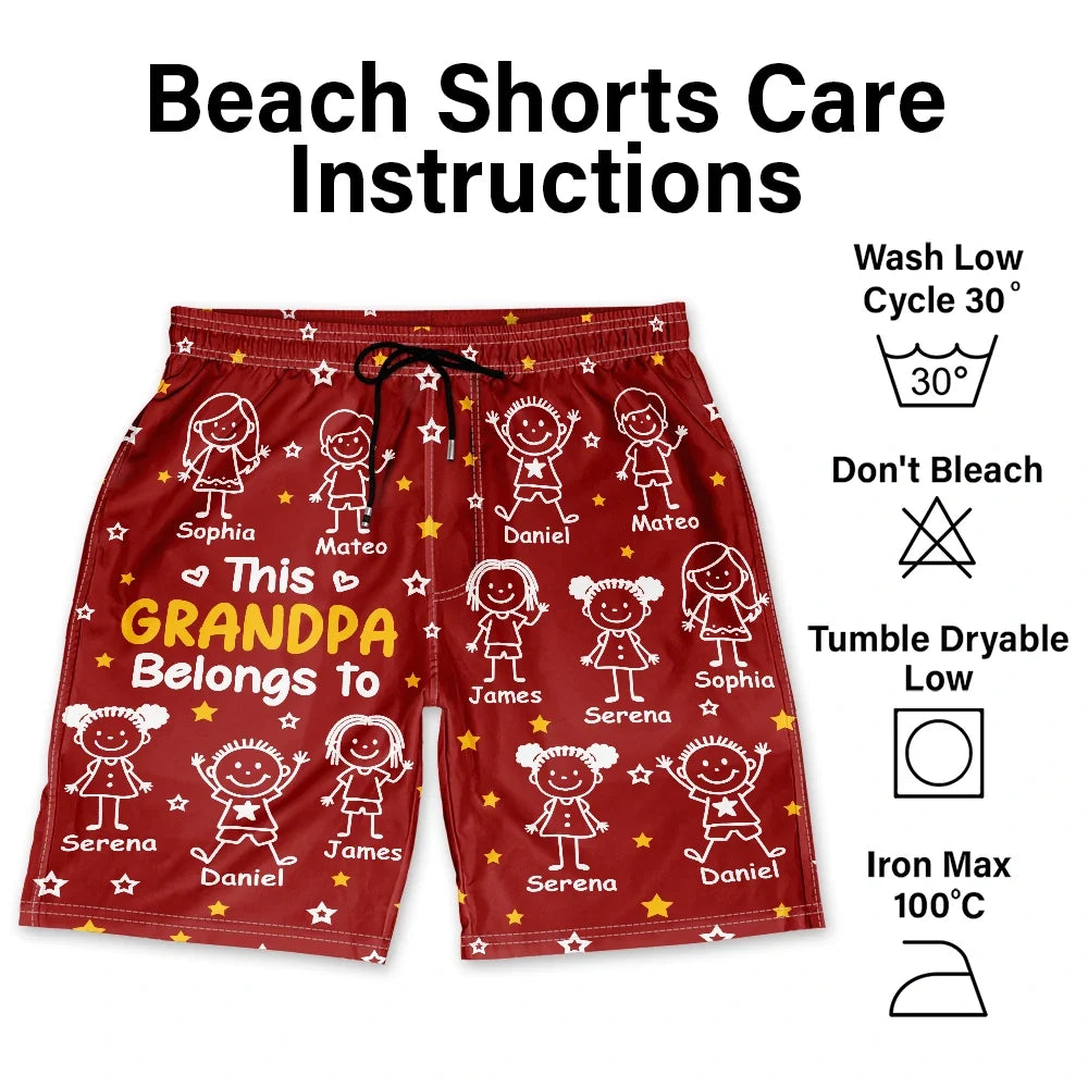 This Grandpa Dad Belongs To Kids Pet - Personalized Unisex Beach Shorts