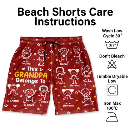 This Grandpa Dad Belongs To Kids Pet - Personalized Unisex Beach Shorts