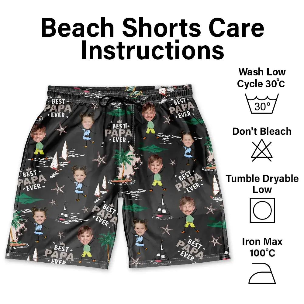 Custom Photo Best Dad Ever Palm Tree And Sailing - Personalized Unisex Beach Shorts