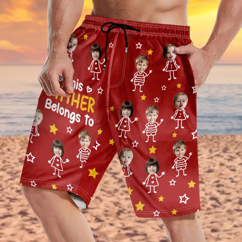 Custom Photo This Grandpa Daddy Belongs To Kids Pet - Personalized Unisex Beach Shorts
