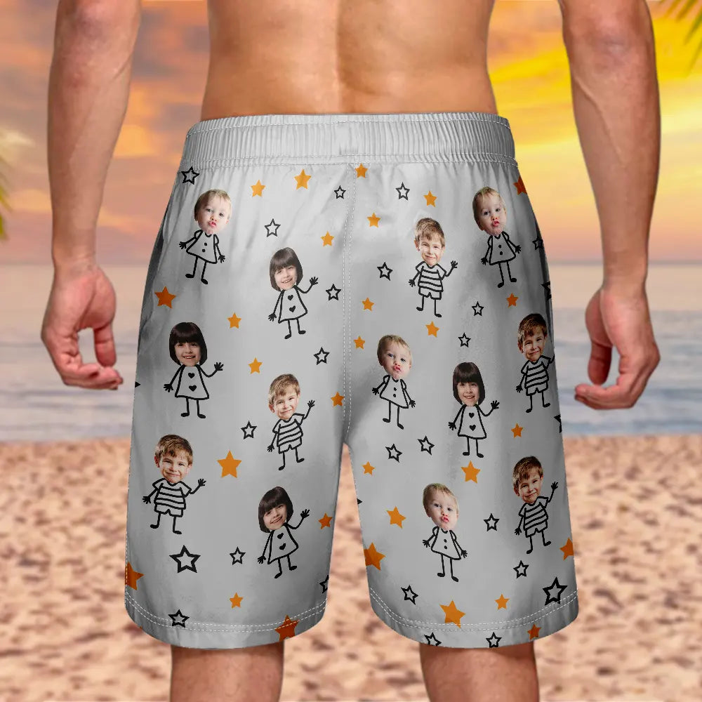 Custom Photo This Grandpa Daddy Belongs To Kids Pet - Personalized Unisex Beach Shorts