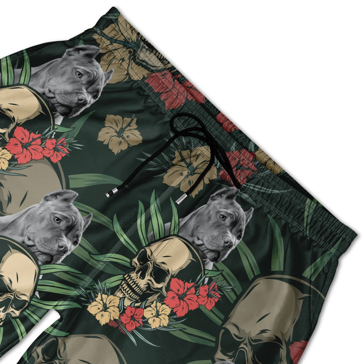 Custom Photo Skull Family Pet Face Tropical Leaf - Gift For Men, Dog And Cat Lovers - Personalized Custom Unisex Beach Shorts