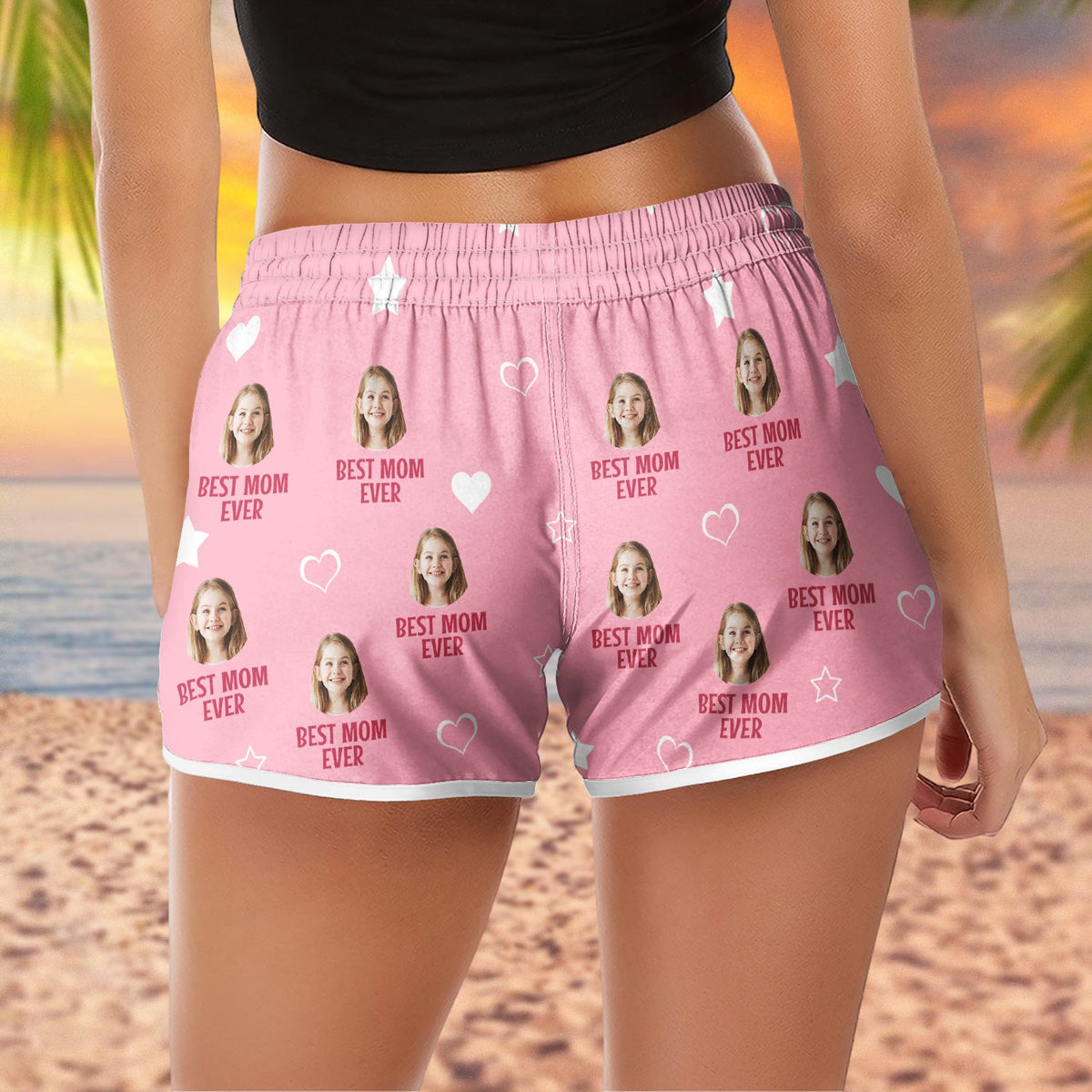 Custom Photo Funny I Love My Lover Mom - Gift For Wife, Girlfriends, Mothers, Pet Lovers - Personalized Women Beach Shorts