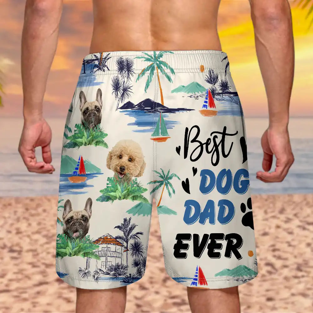 Custom Photo Best Dog Dad Ever - Personalized Unisex Beach Shorts