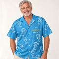 Model wearing the personalized Grandpa doodle Hawaiian shirt