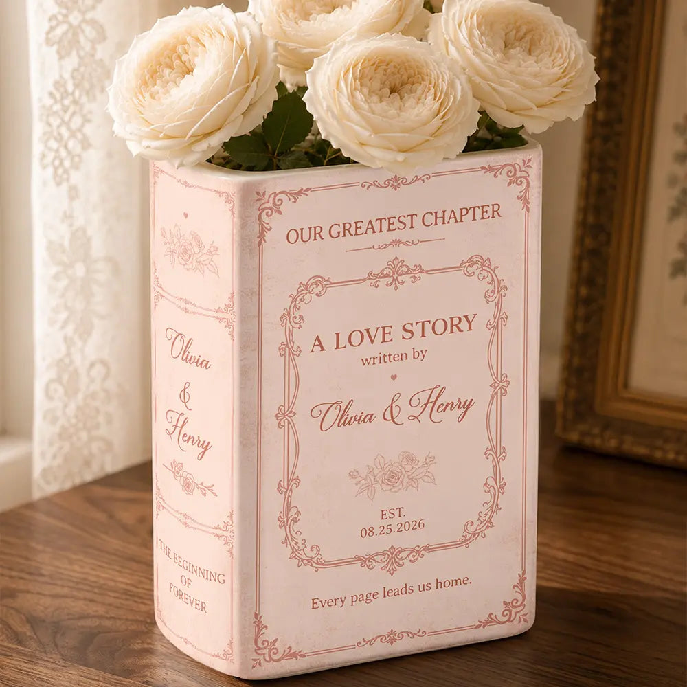 Our Greatest Chapter Couple - Personalized Ceramic Book Vase