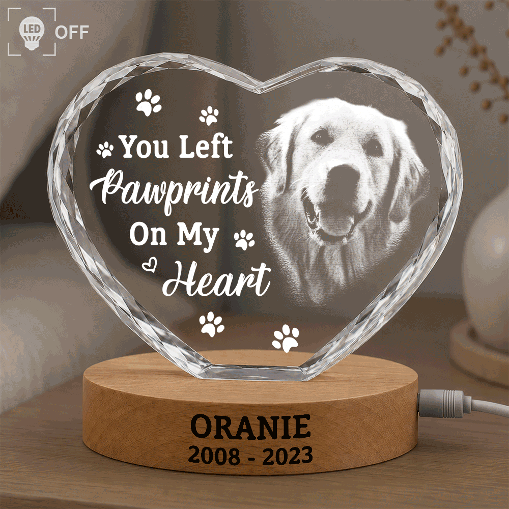 Custom Photo Once By My Side Forever In My Heart Memorial Dog Cat - Personalized Crystal Heart Shaped Lamp
