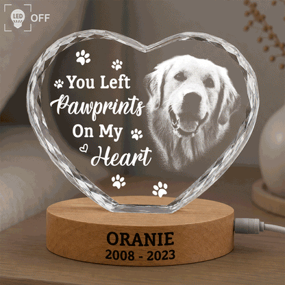 Custom Photo Once By My Side Forever In My Heart Memorial Dog Cat - Personalized Crystal Heart Shaped Lamp