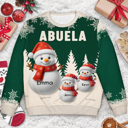 Grandma Grandkids Snowman 3D Effect - Personalized Unisex Ugly Sweater