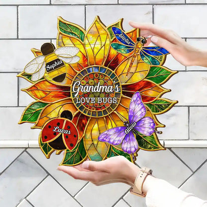 Grandma's Love Bugs Stained Glass Effect - Personalized Custom Shaped Wood Sign