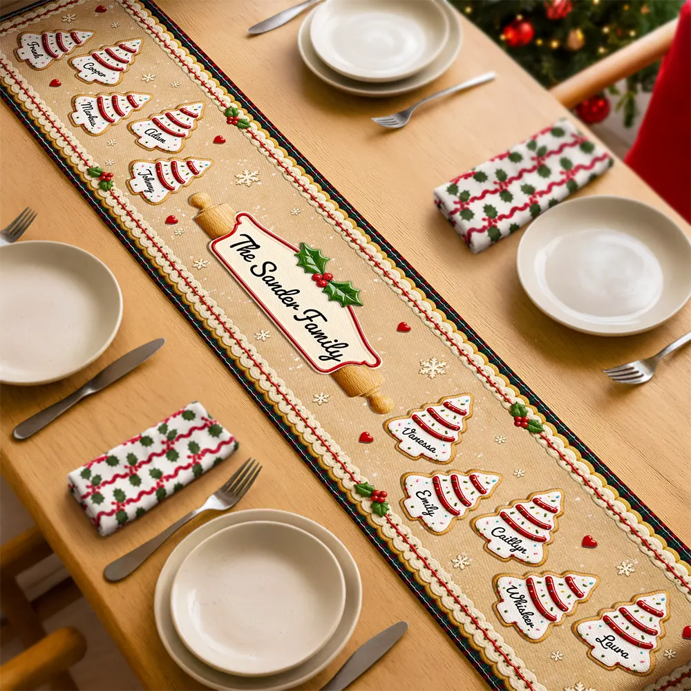 Custom Family Christmas Cookie - Personalized Table Runner