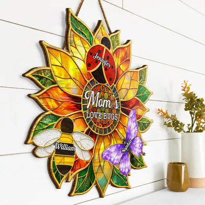Grandma's Love Bugs Stained Glass Effect - Personalized Custom Shaped Wood Sign
