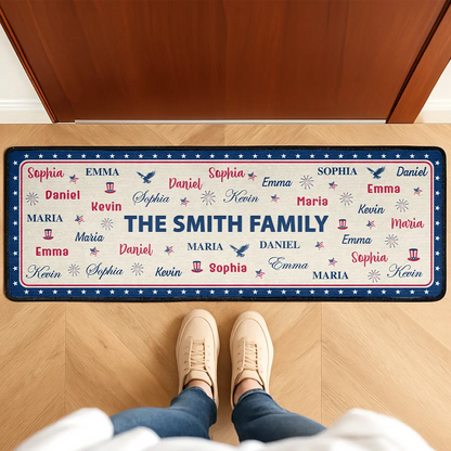 Stars & Stripes Family Name Christmas - Personalized Runner Rug