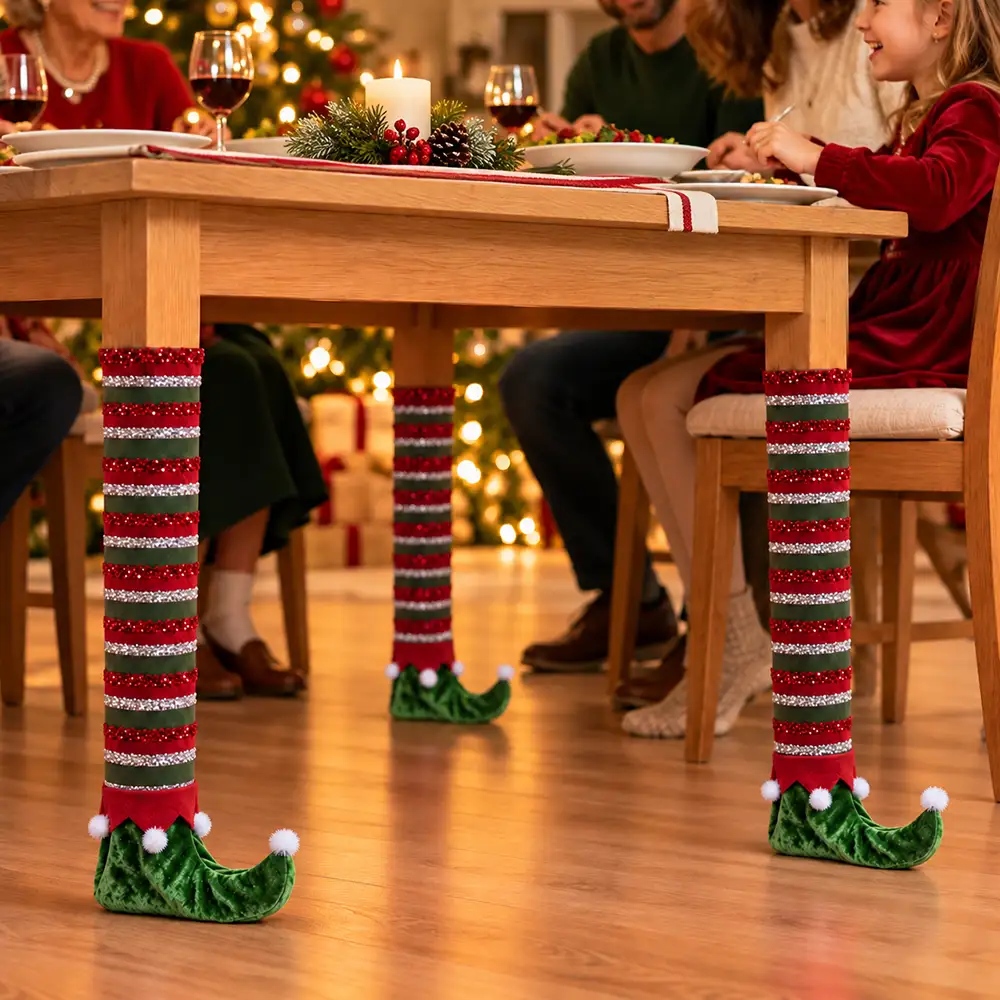 Christmas Home Decor, Dining Room Gift For Family - Santa, Reindeer, Elf Boot Furniture Leg Cover