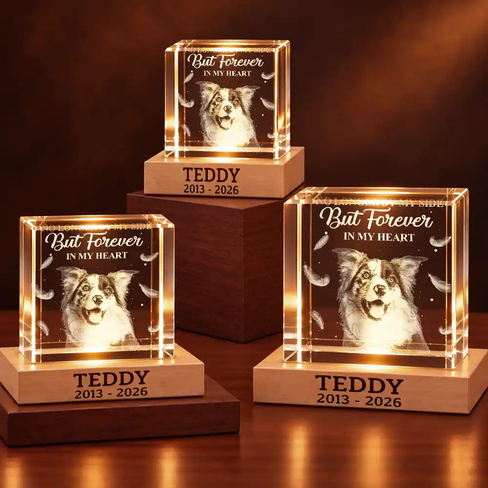 Pet Memorial Gift For Dog Lovers - Personalized Custom Photo Your Light Will Always Shine Crystal Cube Lamp