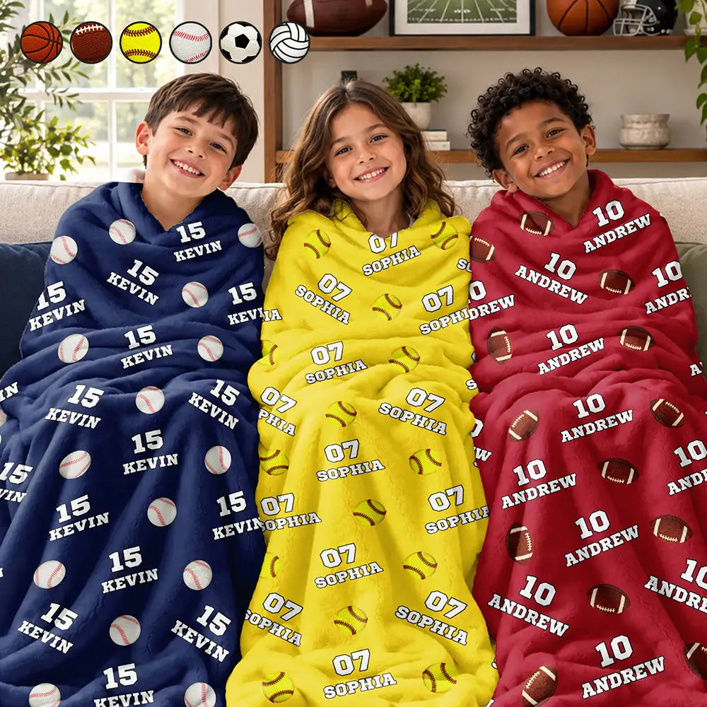 Sports Gift For Kids - Personalized American Football Baseball Soccer Fleece Blanket, Sherpa Blanket