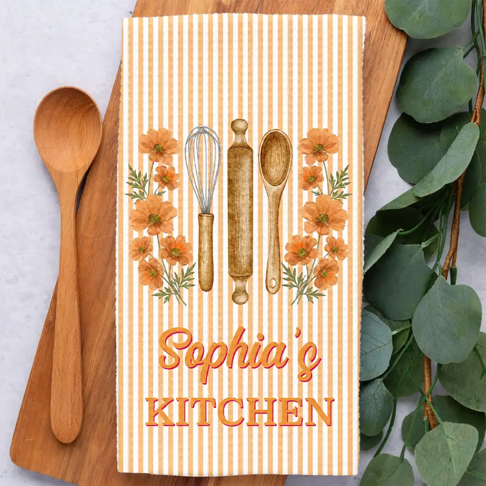 Birth Flower Striped Pattern - Personalized Kitchen Towel