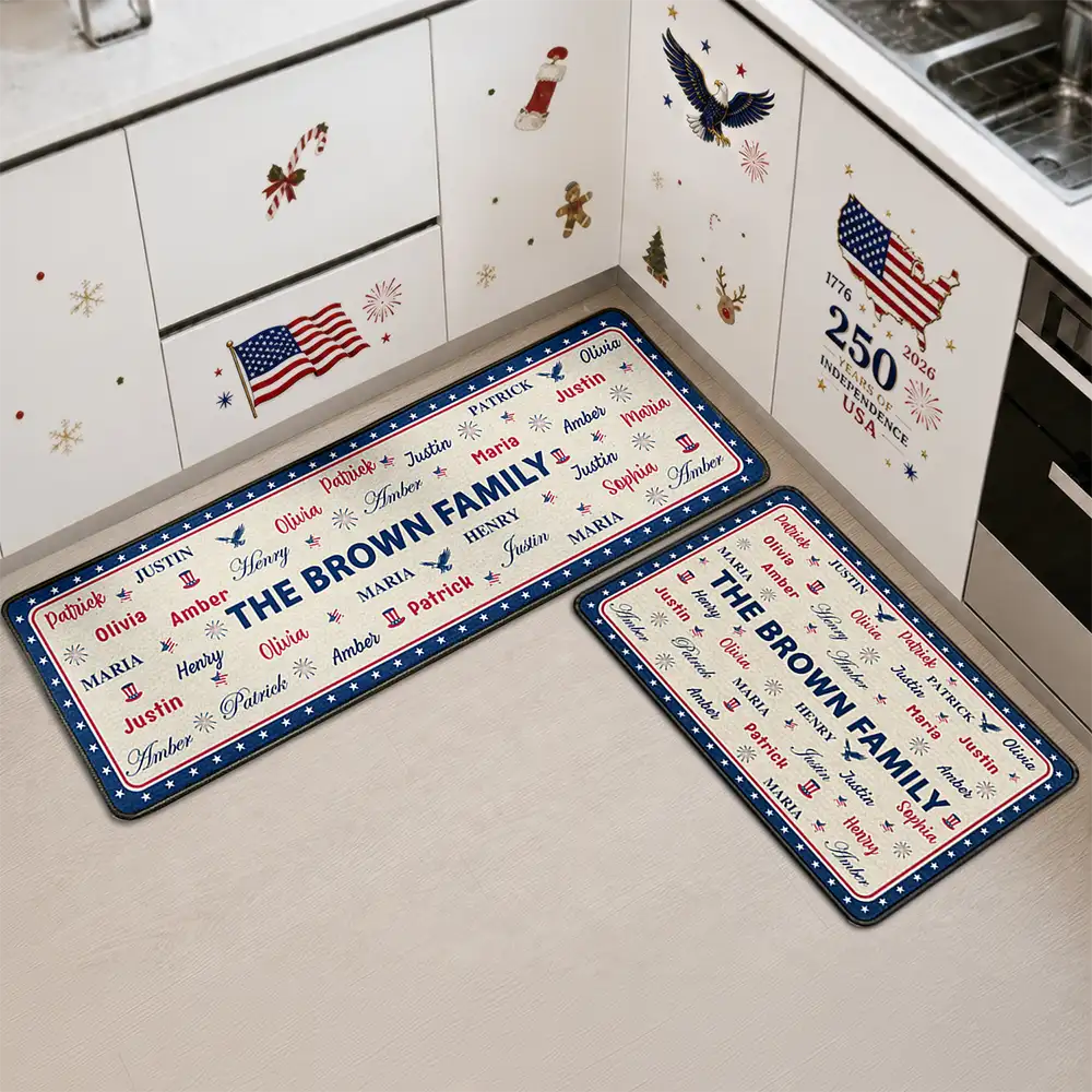 Stars & Stripes Family Name Christmas - Personalized Runner Rug