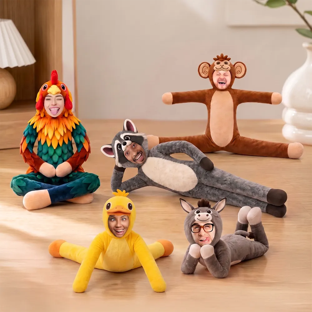 Funny Friendship Gift For Coworker, Work Bestie, Best Friend - Personalized Custom Photo Face Monkey Chicken Raccoon Duck Donkey Poseable Plush Doll