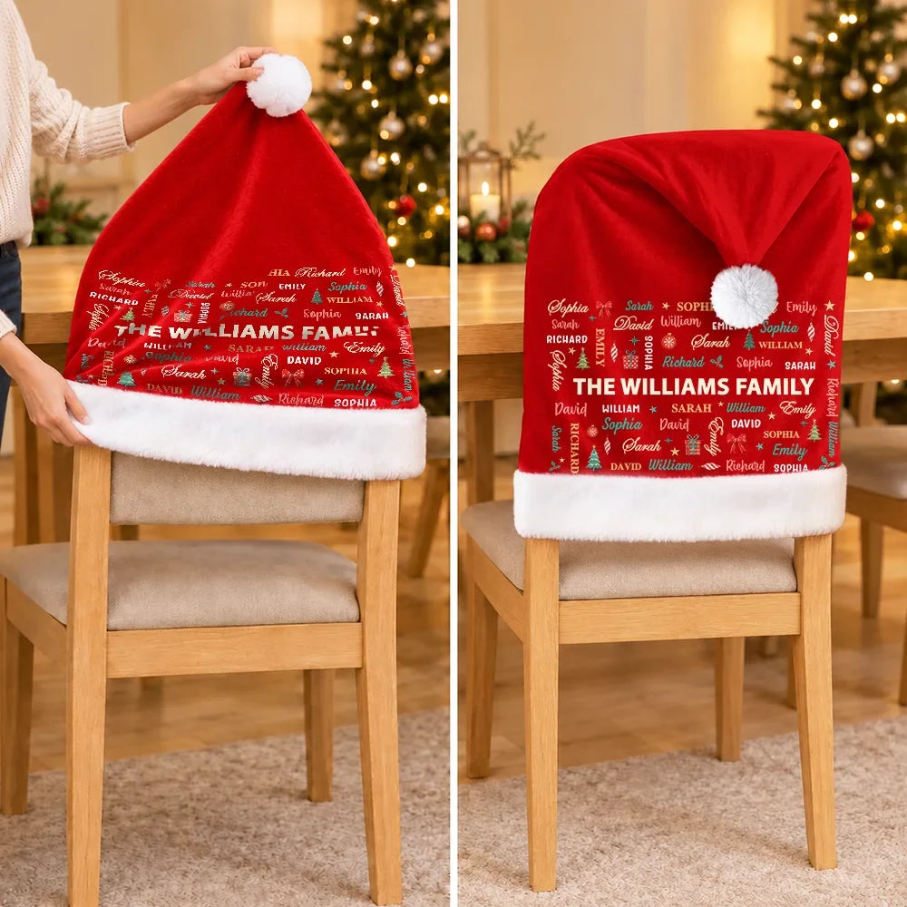 Christmas Table Decor Gift For Family - Personalized Member Names Chair Cover