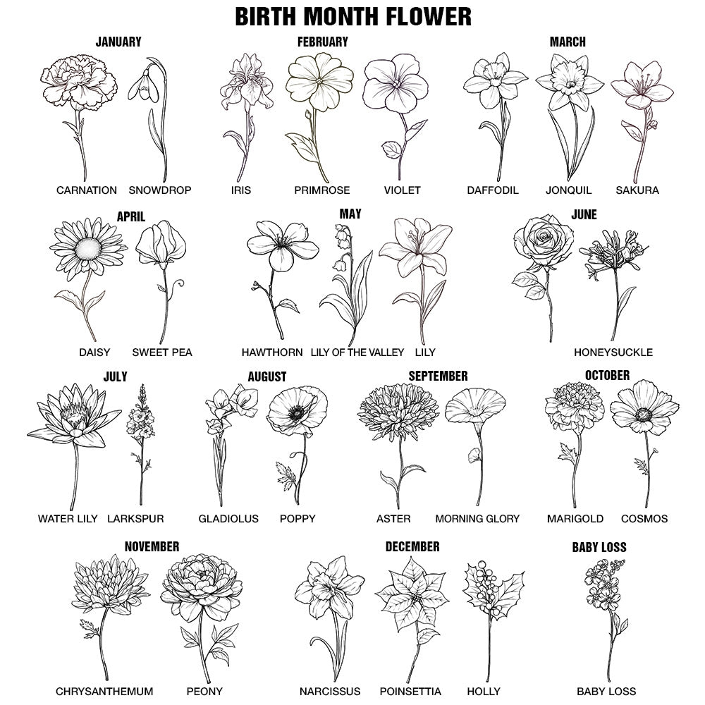 Birth Month Flowers Sketch Bloom Where You're Planted - Personalized Custom Shaped Leather Keychain