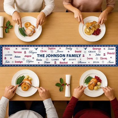 Stars & Stripes Family Name Christmas - Personalized Table Runner