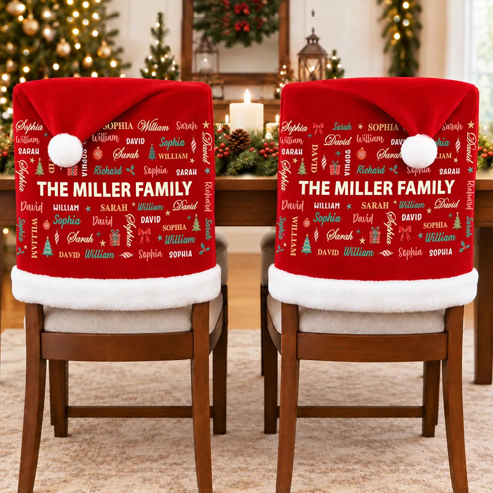 Christmas Table Decor Gift For Family - Personalized Member Names Chair Cover