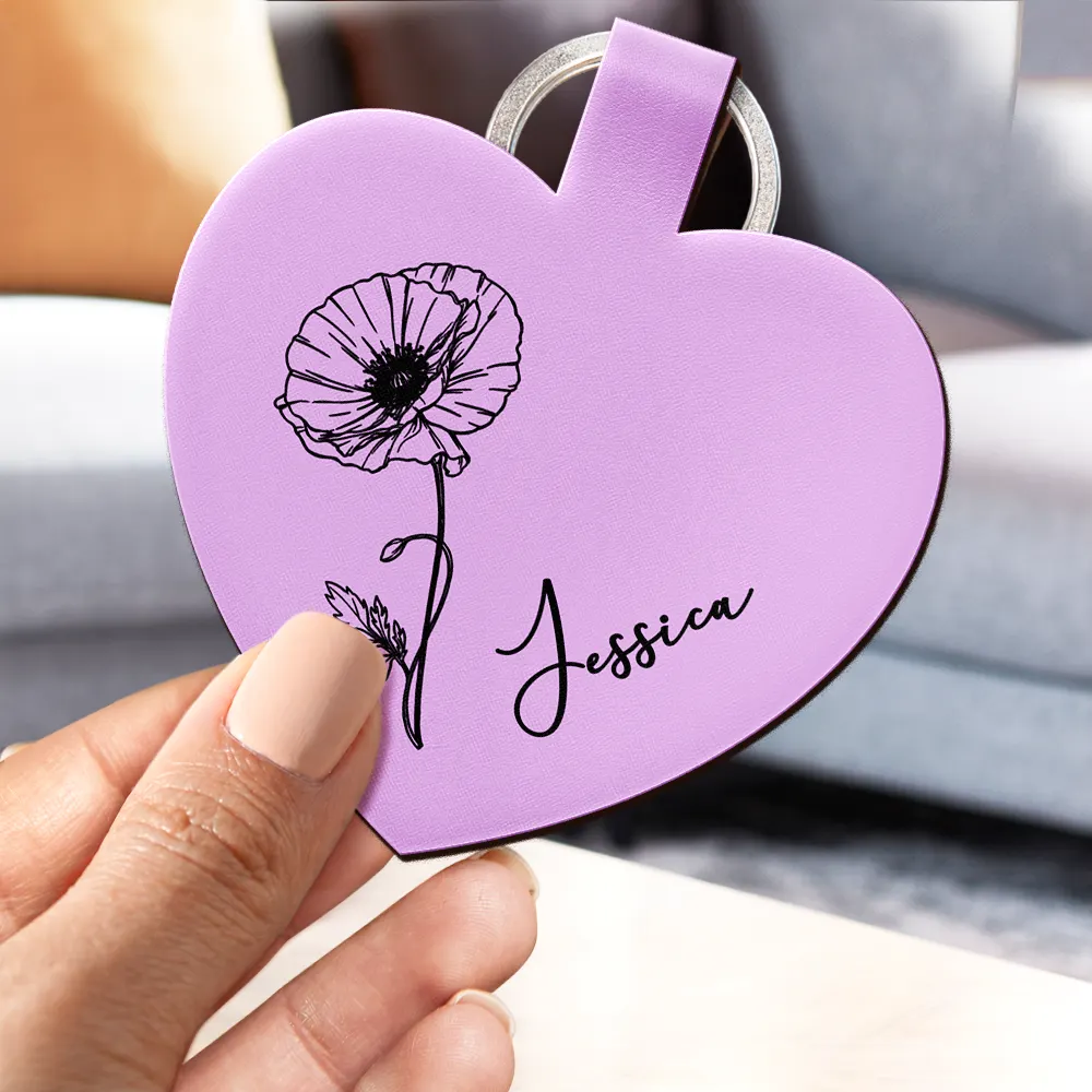 Birth Month Flowers Sketch Bloom Where You're Planted - Personalized Custom Shaped Leather Keychain