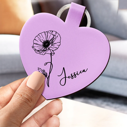 Birth Month Flowers Sketch Bloom Where You're Planted - Personalized Custom Shaped Leather Keychain