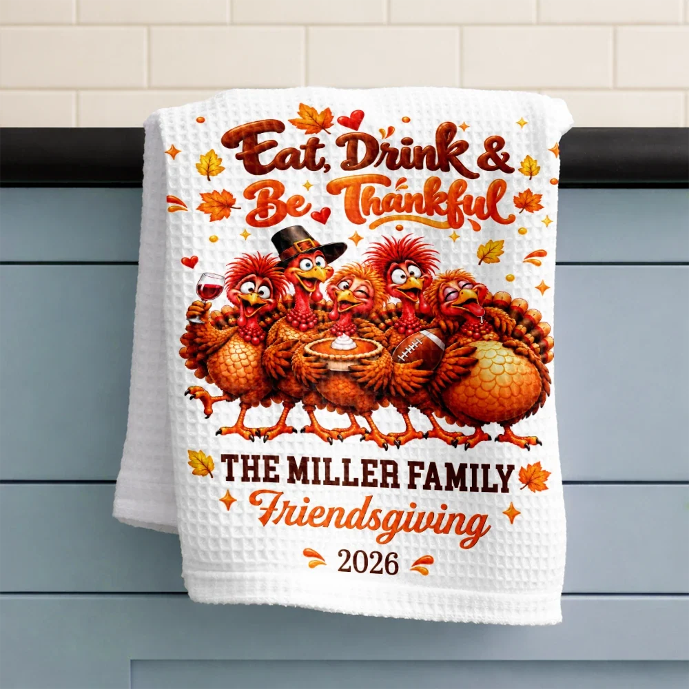 Thanksgiving Kitchen Decor Gift For Mom Grandma Family - Personalized Funny Turkey Thankful For You Kitchen Towel