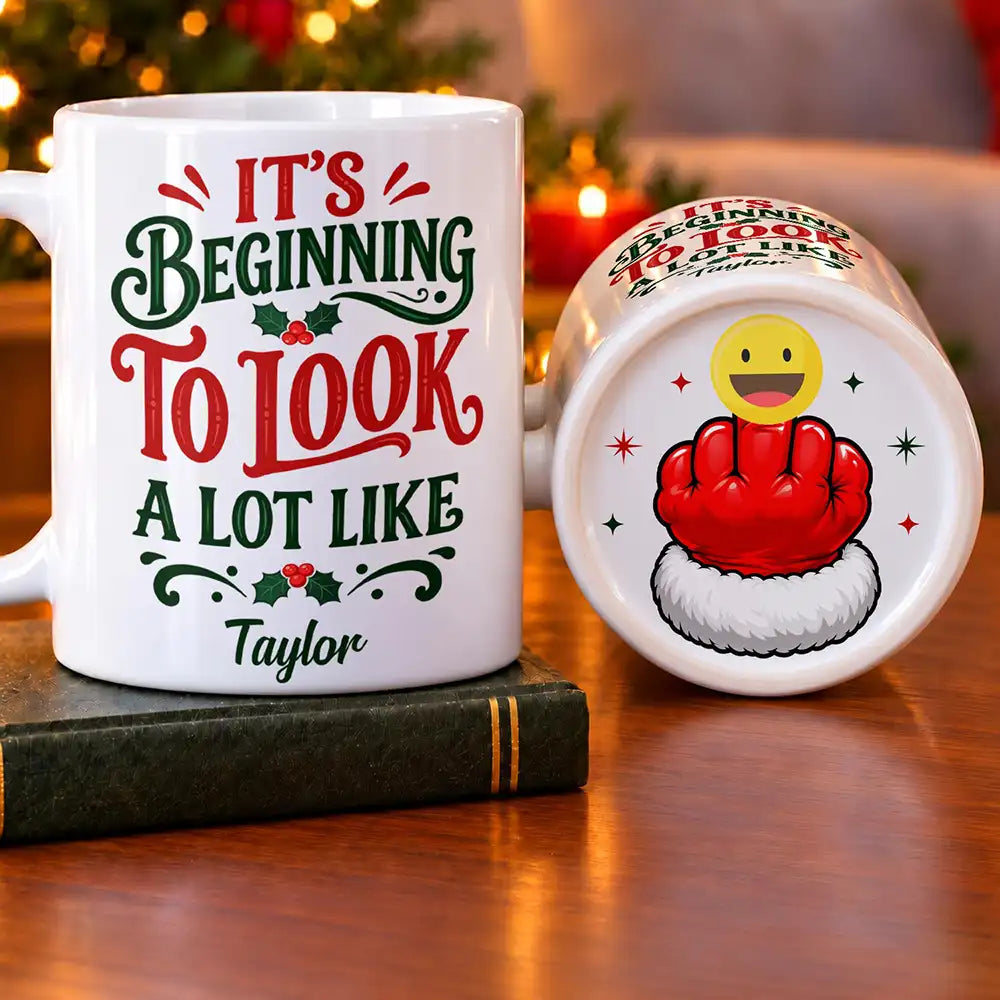 Christmas Gag Gift For Bestie, Best Friend, Coworker - Personalized Festive Middle Finger Bottom Print Mug