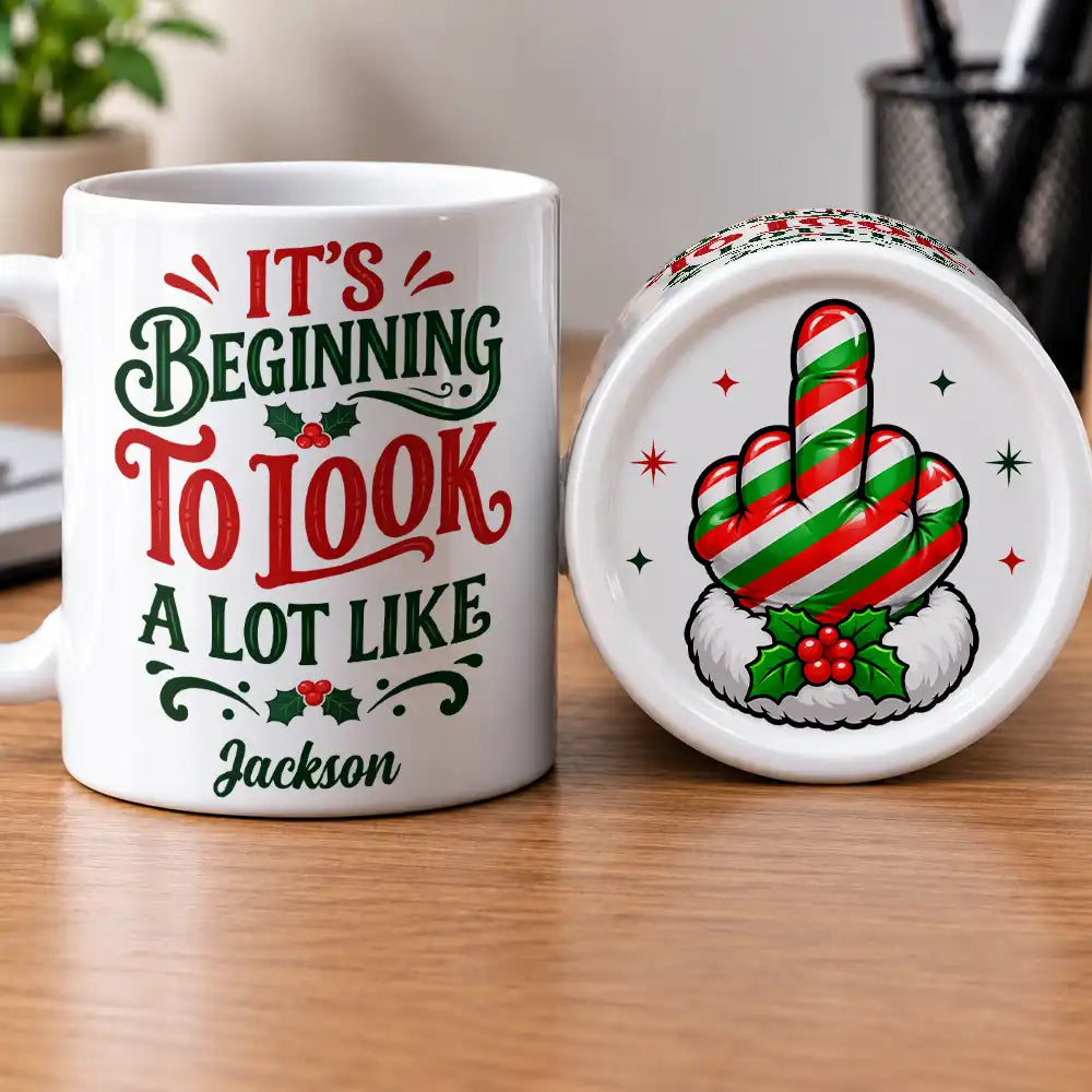 Christmas Gag Gift For Bestie, Best Friend, Coworker - Personalized Festive Middle Finger Bottom Print Mug