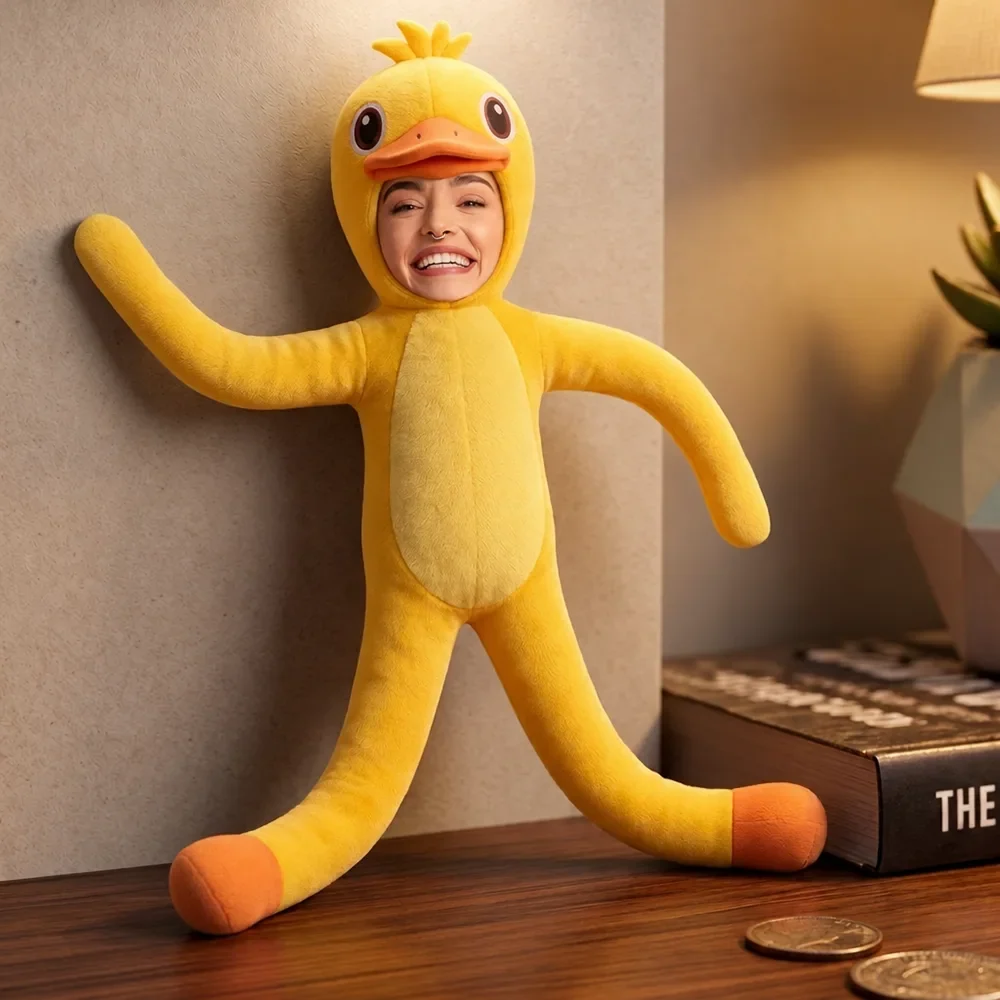 Funny Friendship Gift For Coworker, Work Bestie, Best Friend - Personalized Custom Photo Face Monkey Chicken Raccoon Duck Donkey Poseable Plush Doll