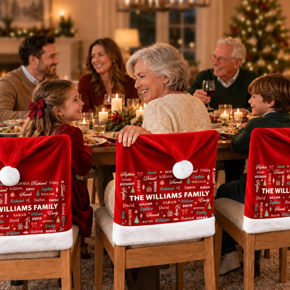 Christmas Table Decor Gift For Family - Personalized Member Names Chair Cover
